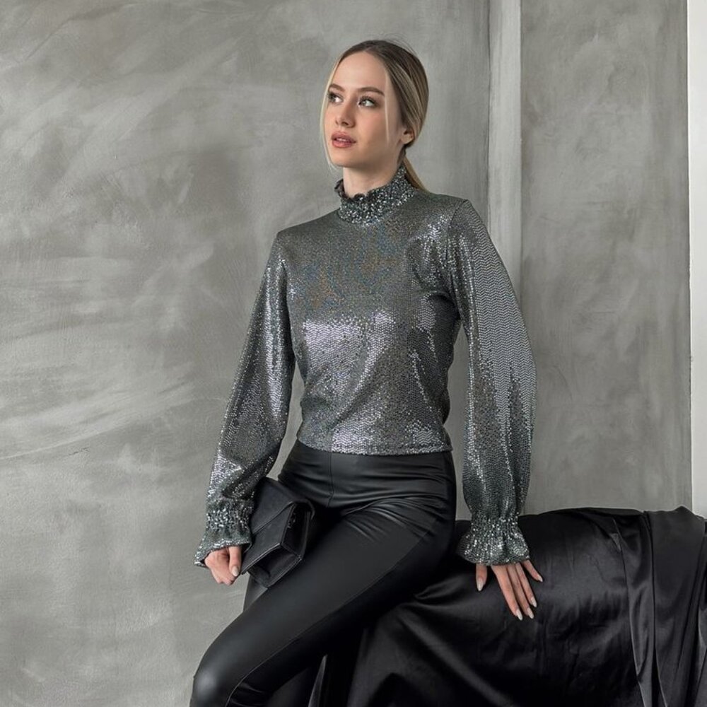 Metallic "Zümrüt" Glitter Blouse